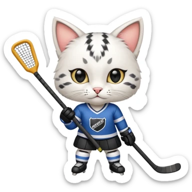 female cat hockey player with one hockey stick no net sticker