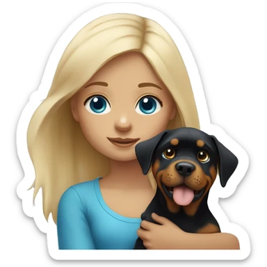 Little blonde hair girl with blue eyes and a puppy Rottweiler  sticker