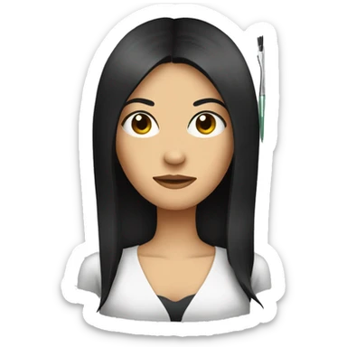 a woman with long black hair holding tweezers  sticker