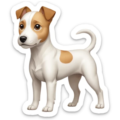 a full body buff white parson russell terrier looking dog the size of a kelpie with light brown long ears and a light brown patch on one eye and a large snout. the rest of the dog is completely white. forward facing sticker