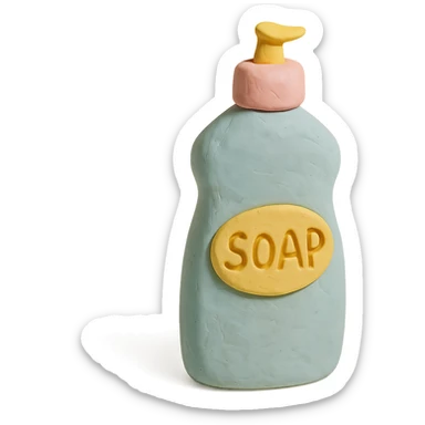 dish soap bottle in claymation style, pastel colors, visible fingerprints, soft matte finish sticker