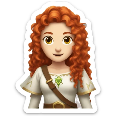 a white girl with long red curly hair and freckles, cosplaying Zelda sticker