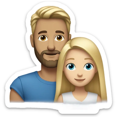 A girl with blond hair and brown eyes hugs a bearded blue-eyed man with blond hair sticker