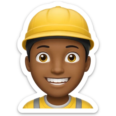 A man with dark skin tone, wearing a bright yellow cap, short black hair mostly covered by the cap, large brown eyes, and a wide smile showing his teeth. sticker