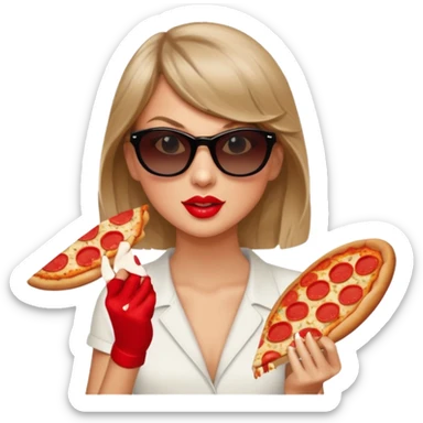 Taylor Swift, wearing sun glasses, holding a slice of pizza





































 sticker