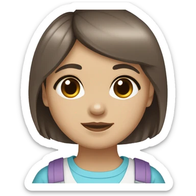 girl with blue eyes and dark brown short hair and short bangs carying shih tzu dog sticker