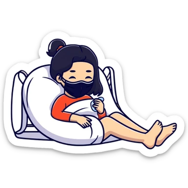 white girl with black hair doing self care, spa day, relaxing with face mask sticker