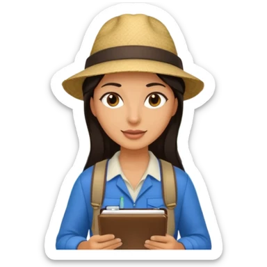 island tour guide with a notebook, dark hair sticker