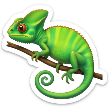 green chameleon looking at me, make it look like an emoji and standalone, with no branch. Make it very cute and like an animation.  sticker