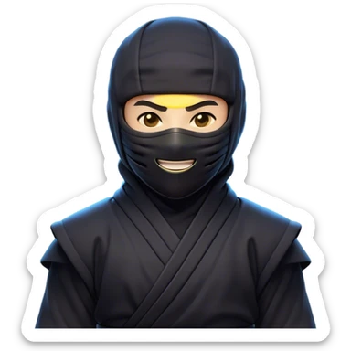 Clash of Clans aesthetic Cheerful Ninja Portrait Emoji, With a bright, confident smile and an alert, relaxed stance, showcasing a streamlined, masked figure with expressive eyes radiating calm determination in natural skin tone, Simplified yet expressive features, highly detailed, glowing with a soft, luminous nocturnal glow, high shine, upbeat and stealthily noble, stylized with an air of modern martial elegance, soft glowing outline, capturing the essence of a cheerful ninja ready for epic covert quests! sticker