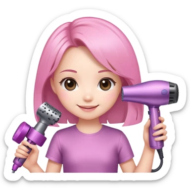 smiling chibi girl holding a Dyson hair dryer sticker