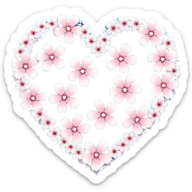  blue sakura heart, heart made of white sakura petals with pink accents, remove background sticker