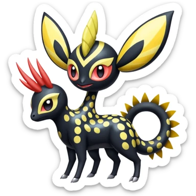 zig-zag-patterned tribal tropical hot polka-dotted Meloetta-Darkrai-Giratina-Noibat-Pokémon-Fakémon-fusion-hybrid-creature sticker