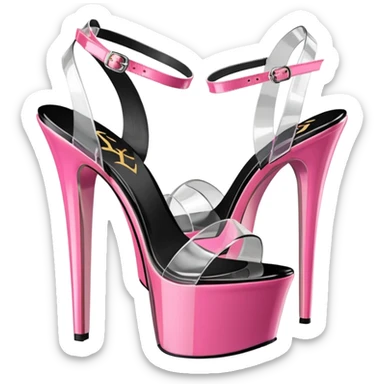  realistic pleaser brand transparent platform high heel sandals with in pink chrome bottom sticker
