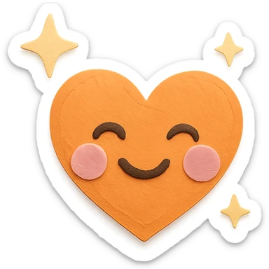 cute blushing orange heart, tiny sparkles, soft pastel colors, no limbs, full body, paper craft style sticker