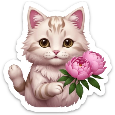 Cute cat Handing pink peonies like reaching a hand and handing them out sticker