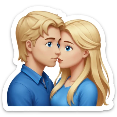 Reddish-brownish, blue eyes, white man facing long blonde hair blue eyed gamer girl pink, passionate kiss  sticker