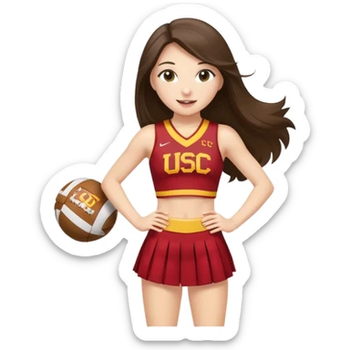 full body skinny white happy long haired brunette girl USC cheerleader sticker