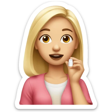 a girl applying lip balm sticker