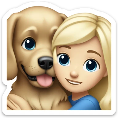 20 years blonde haired girl with blue eyes hugs big dark haired dog sticker