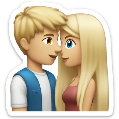 Girl with long back hair with bangs and tan skin kissing a boy with blonde hair blue eyes and white skin sticker