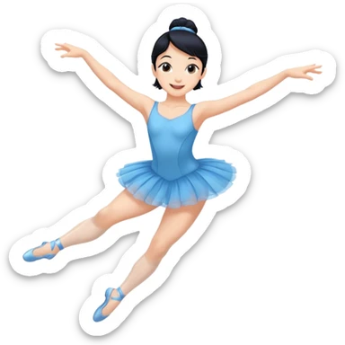 A lively black hair ballerina in a blue outfit, jumping mid-air with a bright smile. sticker