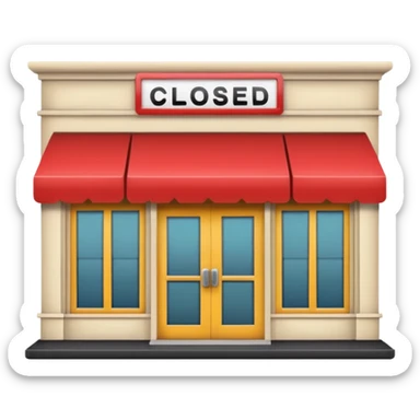 closed store facade with shutter or 'closed' sign, classic emoji style, simple and recognizable colors sticker
