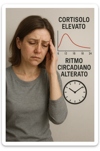 Donna con cortisolo elevato ritmo circadiano alterato immagine realistiche in italiano sticker