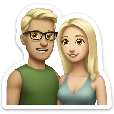 blonde medium length girl with greens eyes being proposed to by tall man with short dark hair and glasses sticker