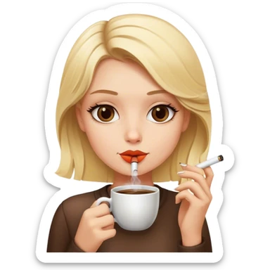 Blonde girl smoking with cup of coffee  sticker