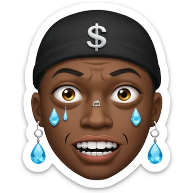 grimacing face with flashy iced out grill, teardrop and dollar sign tattoos, tough gangster look sticker