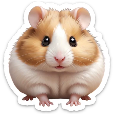 Cinematic Cute Brown and White Banded Hamster Portrait Emoji, Head tilted playfully and inquisitively, showcasing a fluffy coat with playful brown and white banded patterns, round, sparkling dark eyes filled with curiosity, Simplified yet irresistibly adorable features, highly detailed, glowing with a warm, friendly glow, high shine, affectionate and lively, stylized with a touch of whimsy, bright and endearing, soft glowing outline, capturing the essence of a mischievous yet loving hamster, so playful it feels like it could dash out of the screen and into your arms! sticker