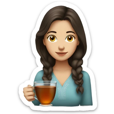 brunette girl drinking tea from a Turkish traditional glass sticker