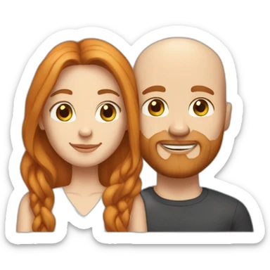 Bearded bald white brunette man and girlfriend with long ginger hair sticker