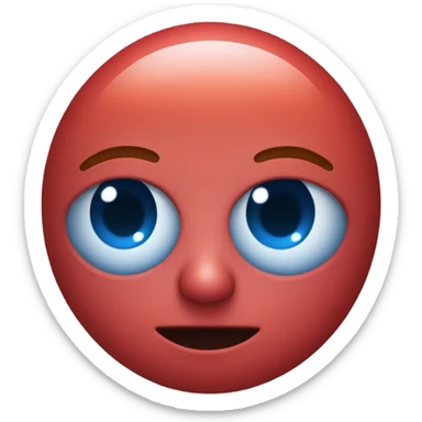 A Person with red all over their face no eyes no mouth no ears no hair that has a little blue round thing covering their sight sticker