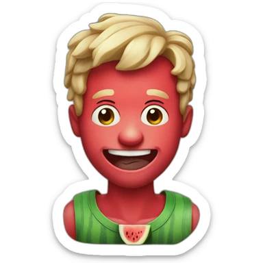 High pigmented man with a watermelon in his mouth pretending to smile sticker
