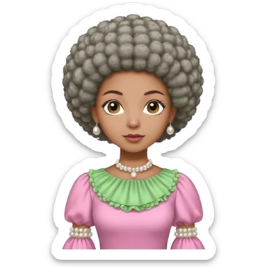 Brown woman with a tiny stylish gray Afro  wearing pink and green dress  and pearl blouse with sleeves sticker