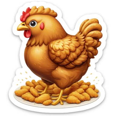 Cinematic crispy fried chicken, golden and crunchy, juicy inside, steaming as it is freshly served, sprinkled with seasoning, rich golden tones, inviting and delicious. sticker