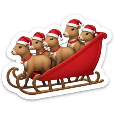 now make alot  of capybaras pulling a sleigh with santa hats sticker