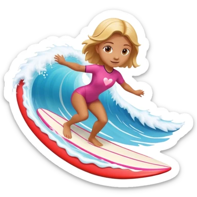 Girl surfing wave in 3d heart sticker