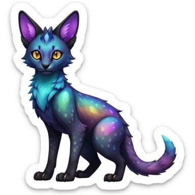 Cute Epic Colorful Edgy Dark Black Iridescent Nebula Sergal-Serval-Vernid full body sticker