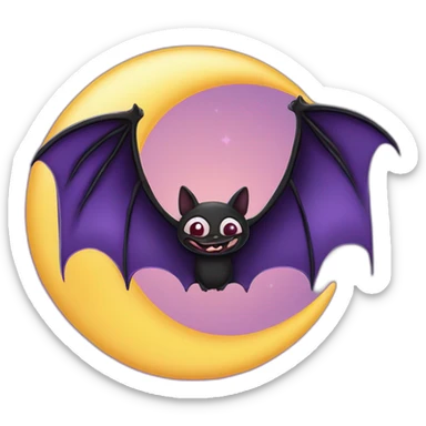 purple black vampire bat wings flying in front of large dripping crescent moon sticker