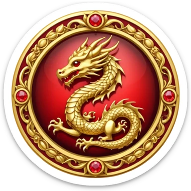 Golden Dragon with wings crest/brosch in a circle with red gems sticker