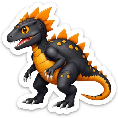Black Agumon-Tyrunt-Fakémon-creature-hybrid with orange belly (full body) sticker