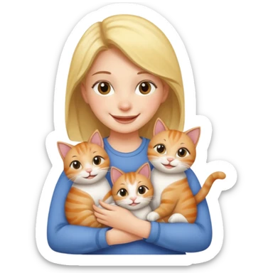 Girl smiling with three cats in her arms  sticker