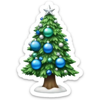 green snowy christmas tree with blue and silver baubles sticker