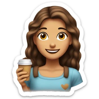 Chica adolescente morena de pelo marrón y ojos cafés sonriendo y haciendo pose de paz y amor con la mano sticker