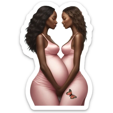 Realistic Photo of 2 Victoria secret models pregnant posing with flowers and butterflies  sticker