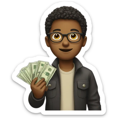 A BOY WITH GLASSES AND MONEY IN HIS HAND sticker