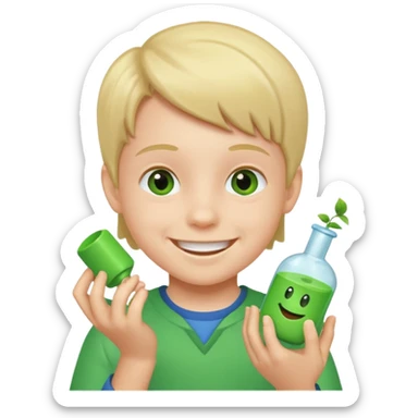 kid playing green formula toy sticker